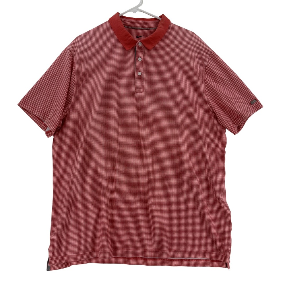 Nike Dri Fit Polo Shirt Mens 2XL Red White‎ Houndstooth Golf Performance